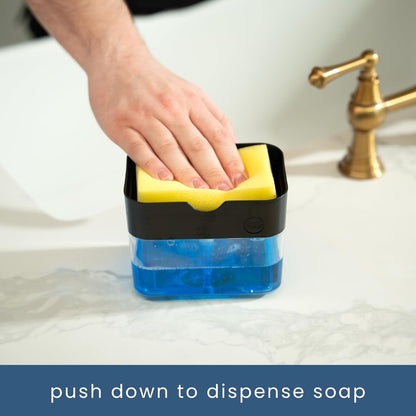 S&T INC. Dish Soap Dispenser - Kitchen Sink Sponge Holder with Enhanced Features | 13 Oz, Matte Black