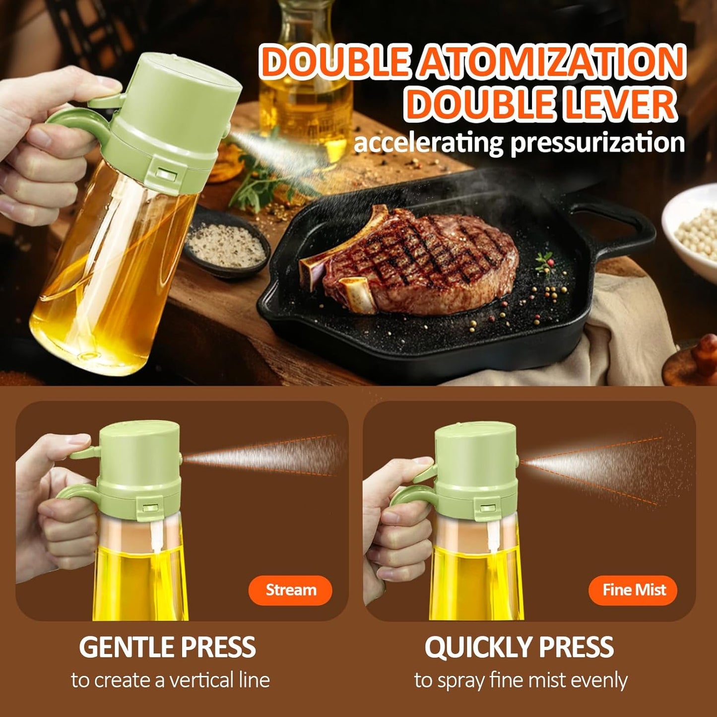 YARRAMATE Oil Sprayer - 16oz Refillable Cooking Dispenser | Food-Grade Glass, Easy Open Design (Green)