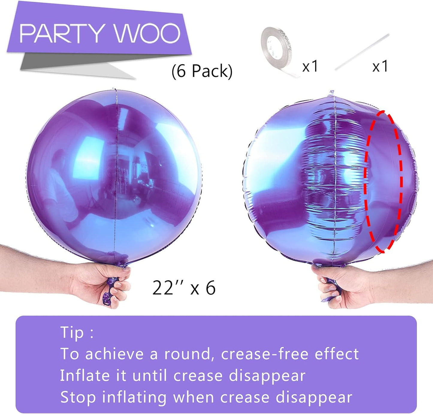 PartyWoo Metallic Purple Foil Balloons - 22 Inch Jumbo Round Mylar Balloons for Birthday & Halloween Decor