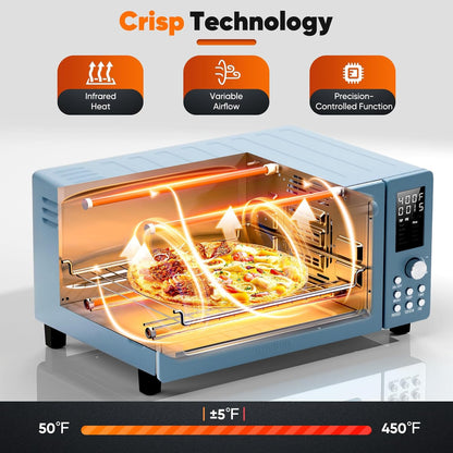 Nuwave Bravo Pro Air Fryer Toaster Oven - 10-in-1 Combo with 21Qt Capacity & Quick Crisp Technology | Cozy Blue