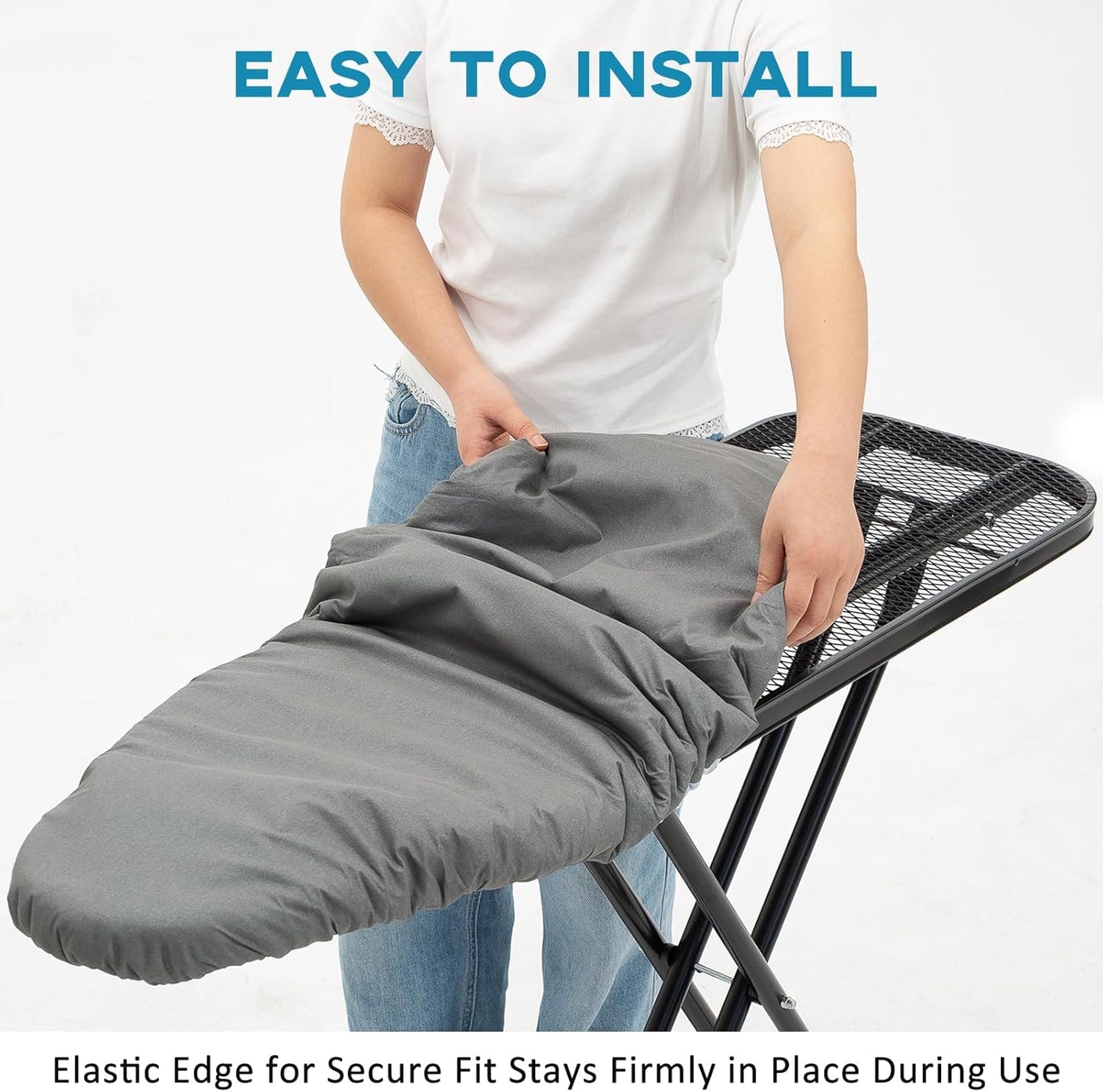 RAINHOL Ironing Board Cover - Extra Thick Padded, Non-Stick & Scorch Resistant | 15x54 Inches, Grey