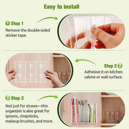 Skiennix 9.6” Large Acrylic Straw Holder - 6 Compartment Tumbler Organizer | Easy to Clean & Mount