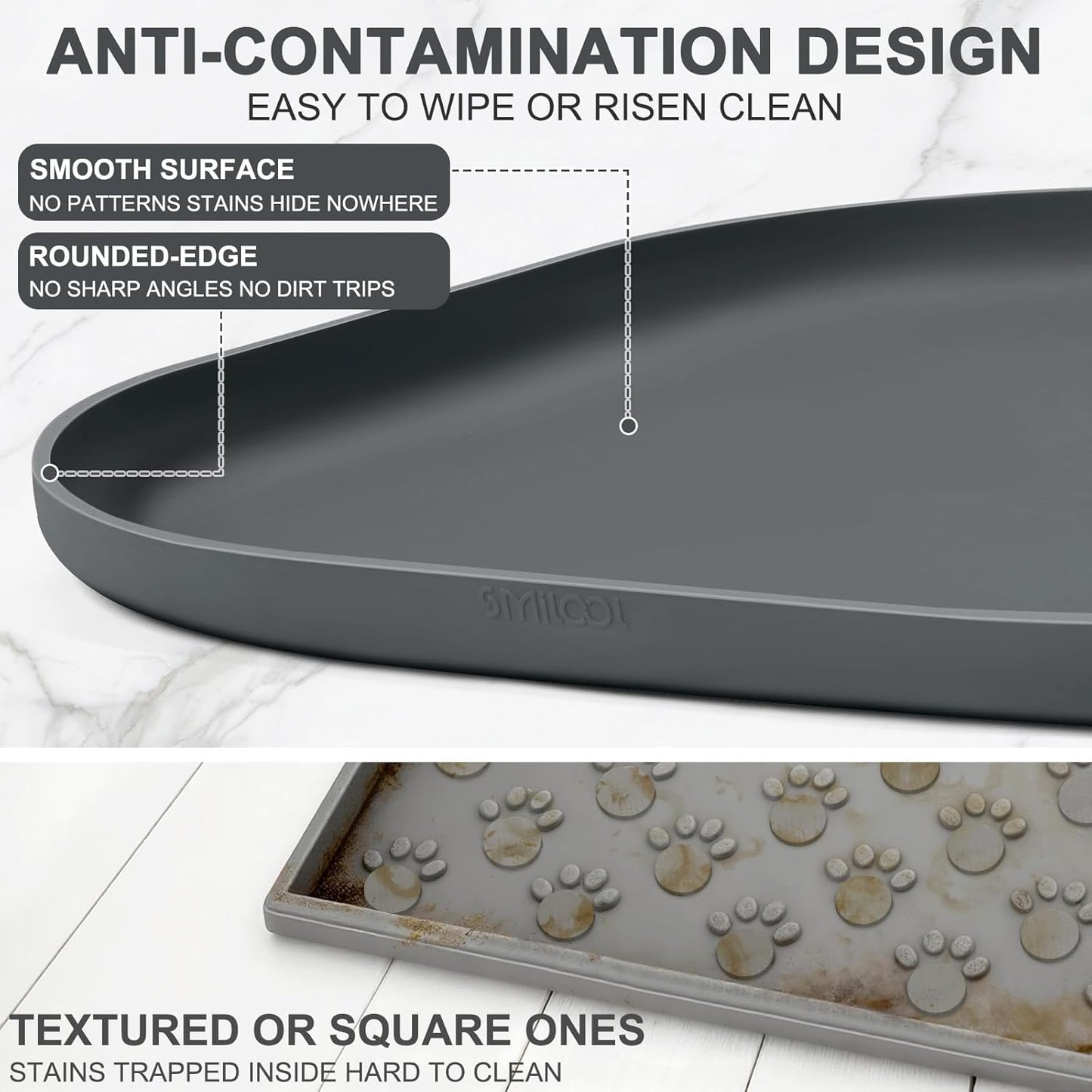 Skiennix Small Silicone Pet Food Mat - Waterproof Design with Raised Edges | 12 x 12 x 0.7 Dark Grey