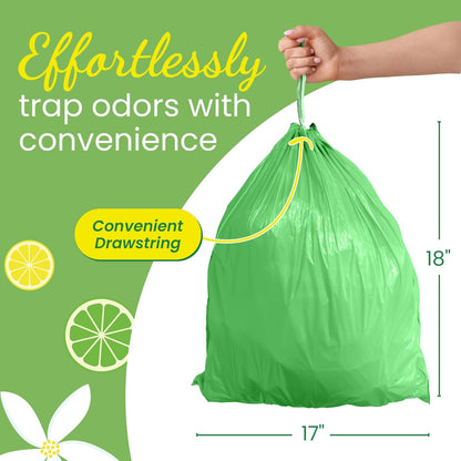 Reli. Citrus Scented Drawstring Trash Bags - 4 Gallon, 100 Count | Ideal for Bathroom Use