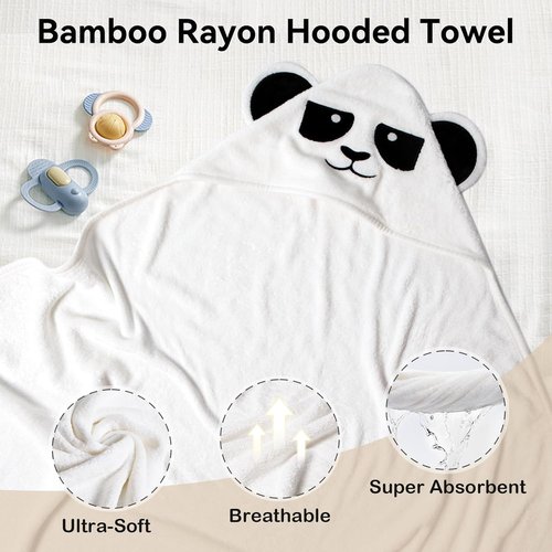 BubblePanda Hooded Baby Towels - Super Soft Bamboo Bath Towels for Newborns | 30 x 30 Inch