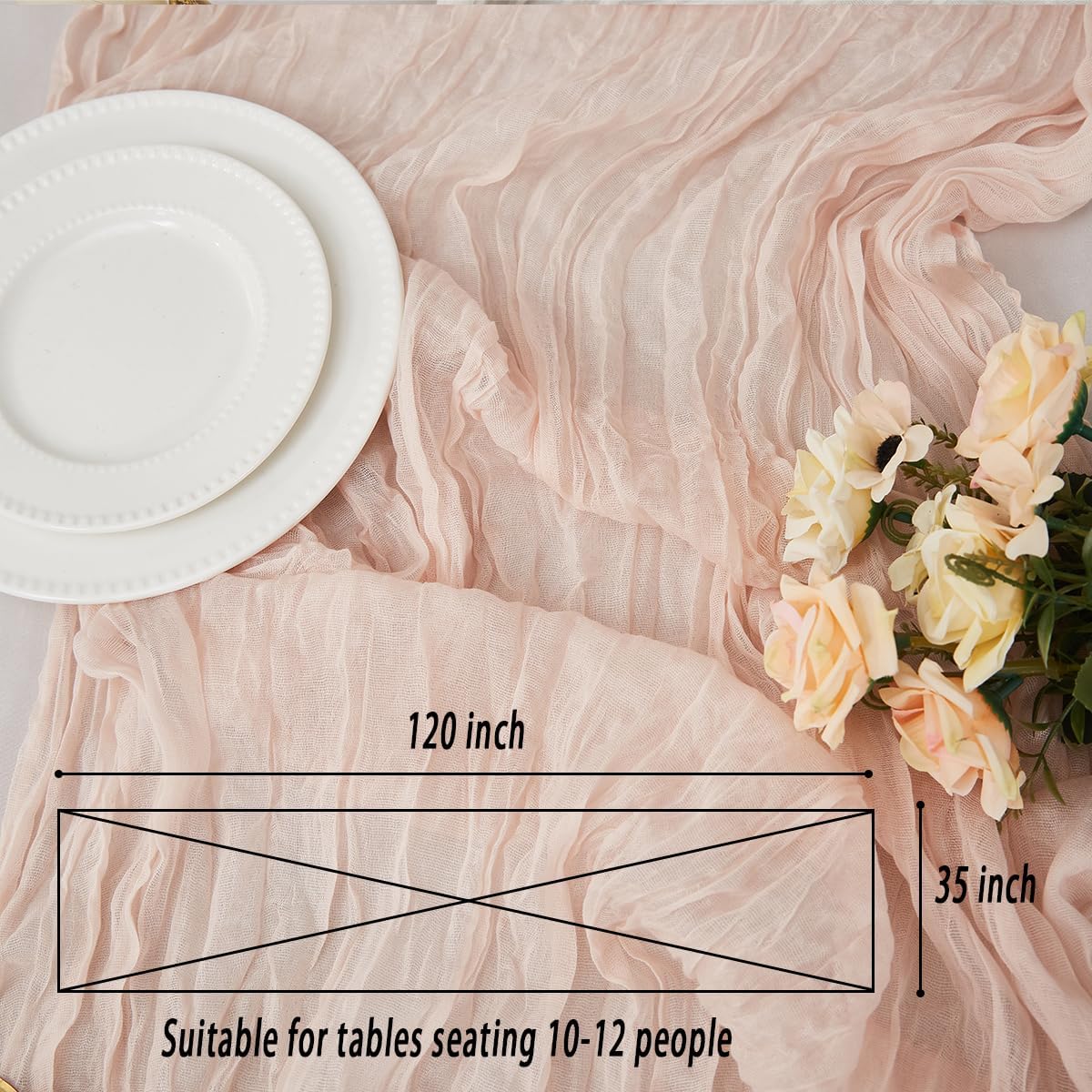 Regine Switzerland Cheesecloth Table Runner - Dusty Pink 120 Inch for Boho Rustic Decor