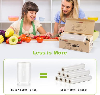Bonsenkitchen Vacuum Sealer Bags Rolls - 11” x 150’ | BPA-Free, Easy Cut & Seal for Meal Prep & Sous Vide Cooking