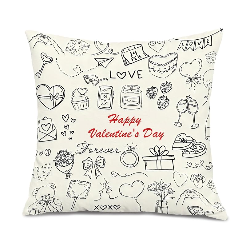 Valentine 18x18 Pillow Cover - Flannelette Heart XOXO Decorative Throw Pillow Case, Color 05