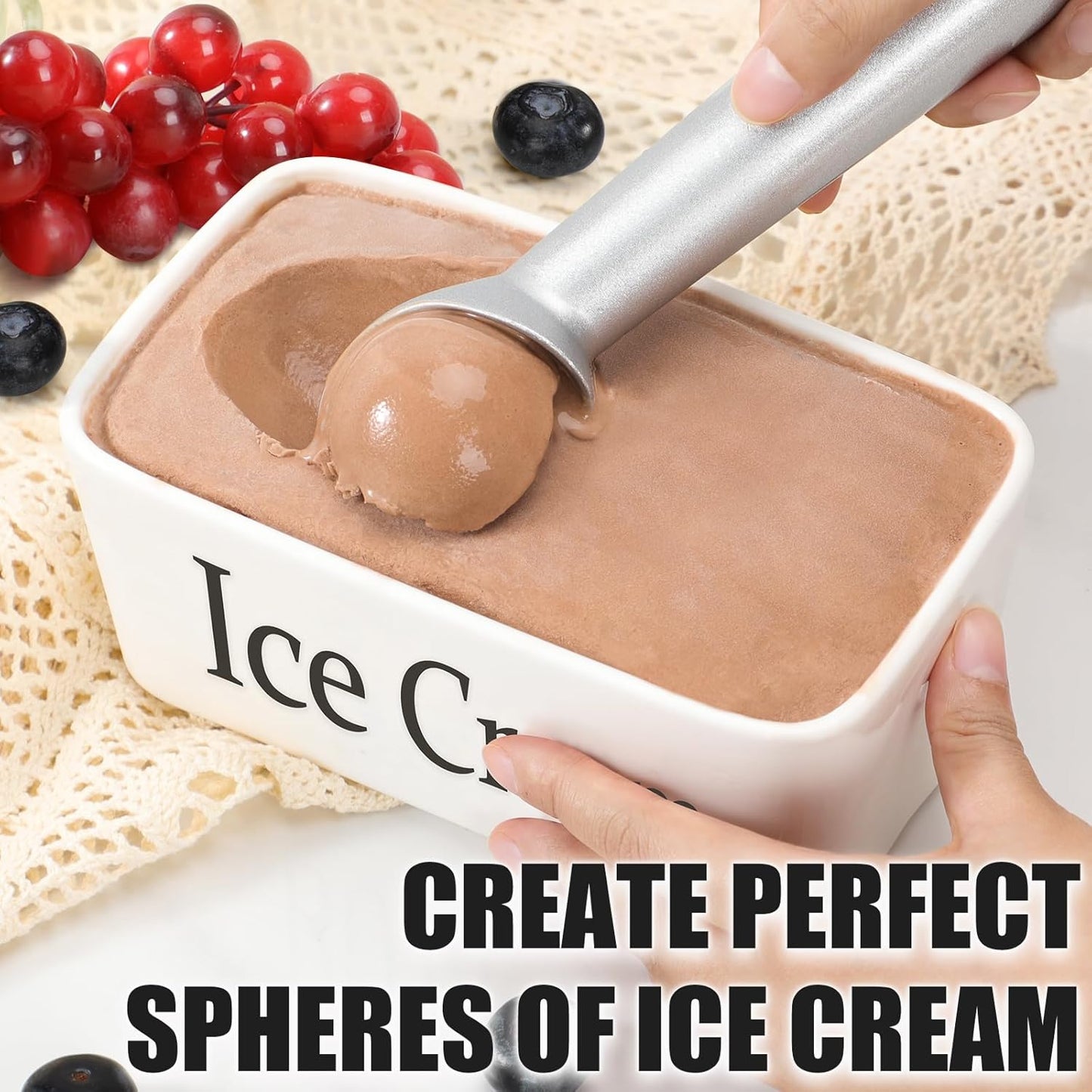 Skiennix 7-Inch Ice Cream Scoop - Nonstick Aluminum Professional Spoon - Durable & Easy to Clean - Silver
