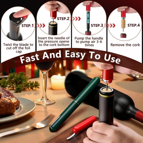 Air Pressure Wine Bottle Opener - NUCOKRS Special Pen Shape Design Corkscrew with Foil Cutter 3-7 Times to Open Green Red