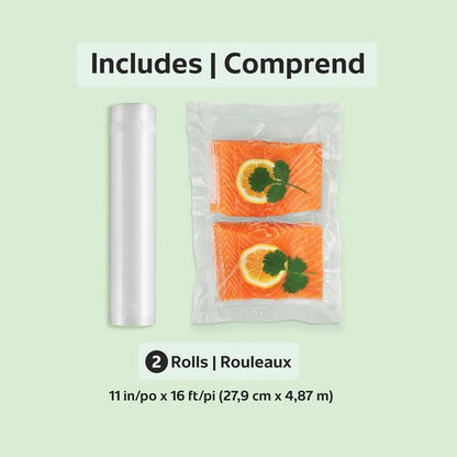 FoodSaver Vacuum Seal Rolls - 11" x 16' BPA-Free Multilayer Construction for Food Preservation | 2-Pack