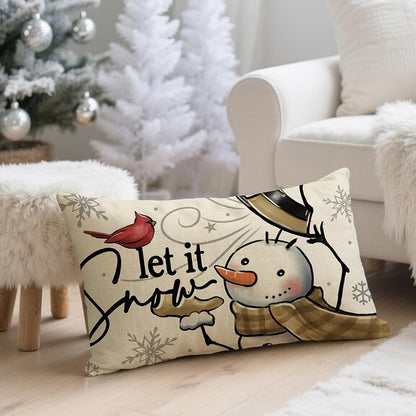 Winter Snowman Lumbar Pillow Cover 12 x 20 - Decorative Rectangle Cover (Variation: Winter Snowman 20" x 12")