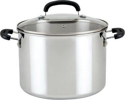 Farberware Brilliance 8 Quart Stainless Steel Stockpot - Induction Ready with Glass Lid, Dishwasher Safe