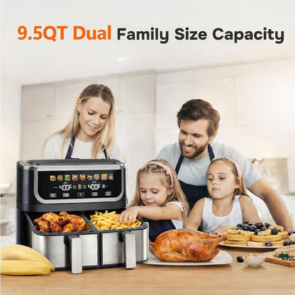 Simple Deluxe 9.5-Qt Dual Basket Air Fryer - 10-in-1 Digital Preset, 1700W, Nonstick, Black