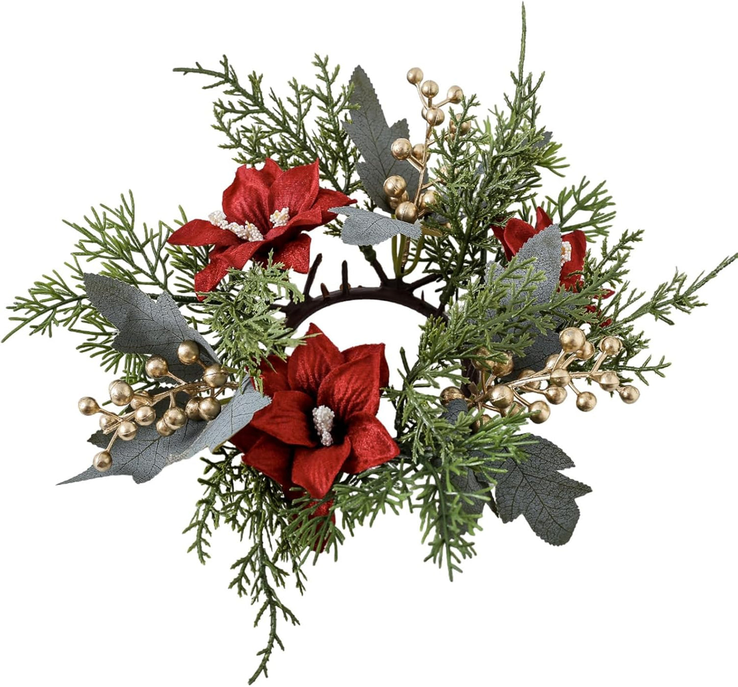 Regine Switzerland Christmas Candle Rings - Elegant Gold Berries & Pine Needles | 2-Piece Set for Winter Decor
