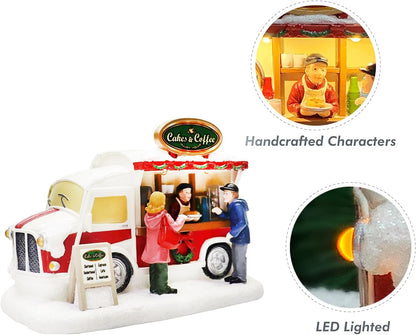 Moments In Time Christmas Village - Lighted LED Food Truck Scene | Hand-Painted Holiday Tabletop Décor