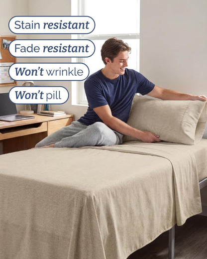 Skiennix Twin XL Sheet Set - Comfy Cooling 3-Piece Bedding - Luxury Hotel Quality - Deep Pockets, Wrinkle-Free, Beige