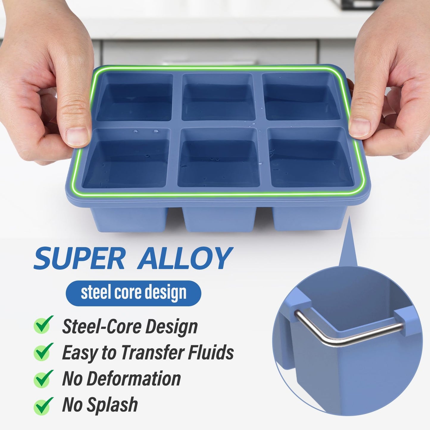 mossime Silicone Ice Cube Tray: 4pack Square Whiskey Large Ice Cube Molds - Old Fashioned Ice Cube Trays with Lid - 2inch Easy Release Big Freezer Mold for Cocktail Baby Food Soup & Juice