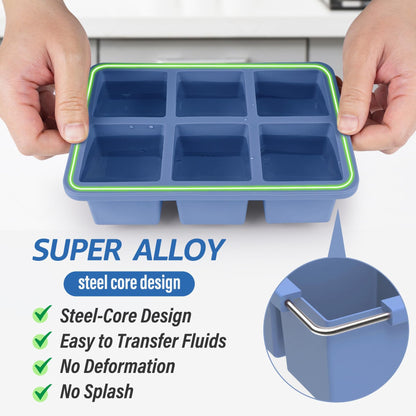 mossime Silicone Ice Cube Tray: 4pack Square Whiskey Large Ice Cube Molds - Old Fashioned Ice Cube Trays with Lid - 2inch Easy Release Big Freezer Mold for Cocktail Baby Food Soup & Juice