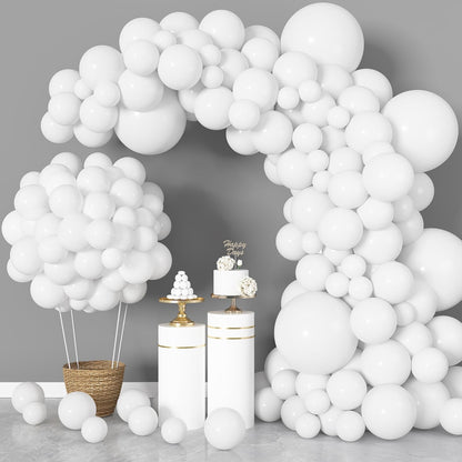 Ouddy Life White Balloon Garland Kit - 164 Pcs Matte Latex Balloons in Various Sizes for Parties & Events