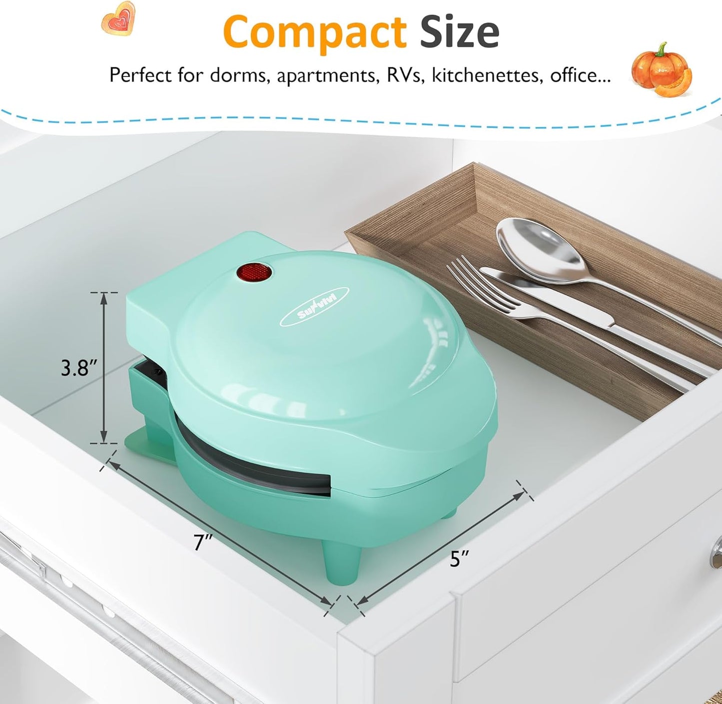 Sunvivi Mini Waffle Maker - 6-in-1 Nonstick Waffle Iron with Removable Plates Set | Light Blue