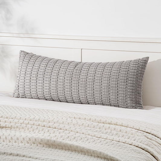 MIULEE Light Grey Long Body Lumbar Throw Pillow Cover - Soft Boho Decor for Couch & Sofa | 14x36 Inch