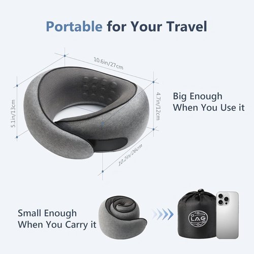 LAG Neck Travel Pillow | Memory Foam Neck Pillow for Comfort on Airplane | Compact and Ergonomic Design for Travel