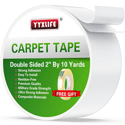 YYXLIFE Double-Sided Rug Tape | Strong Adhesive for Hardwood Floors - Non-Slip, No Residue, 2" x 10 Yards, White