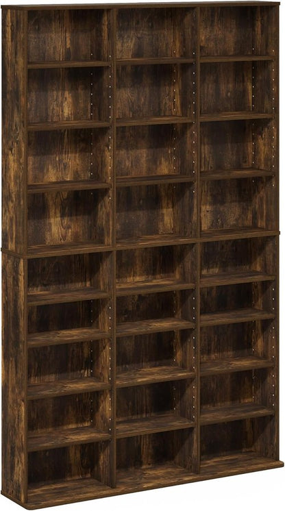 Furinno Jaya DVD Shelf - 24-Shelf Media Rack with Adjustable Shelves | Easy Assembly, Amber Pine