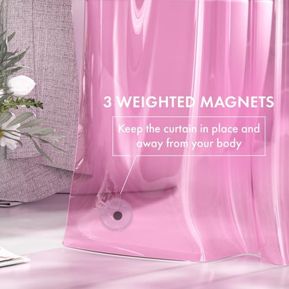 AmazerBath Shower Curtain Liner, 72x72 Transparent Hot Pink Shower Liner, Lightweight Plastic Shower Curtain Liners, Cute Waterproof Shower Liner for Bathroom with 3 Magnets & 12 Grommet Holes