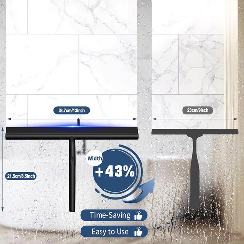 Ecooe Silicone Shower Squeegee - 13" Glass Cleaner Wiper with Stainless Steel Core | Black Finish for Home & Car