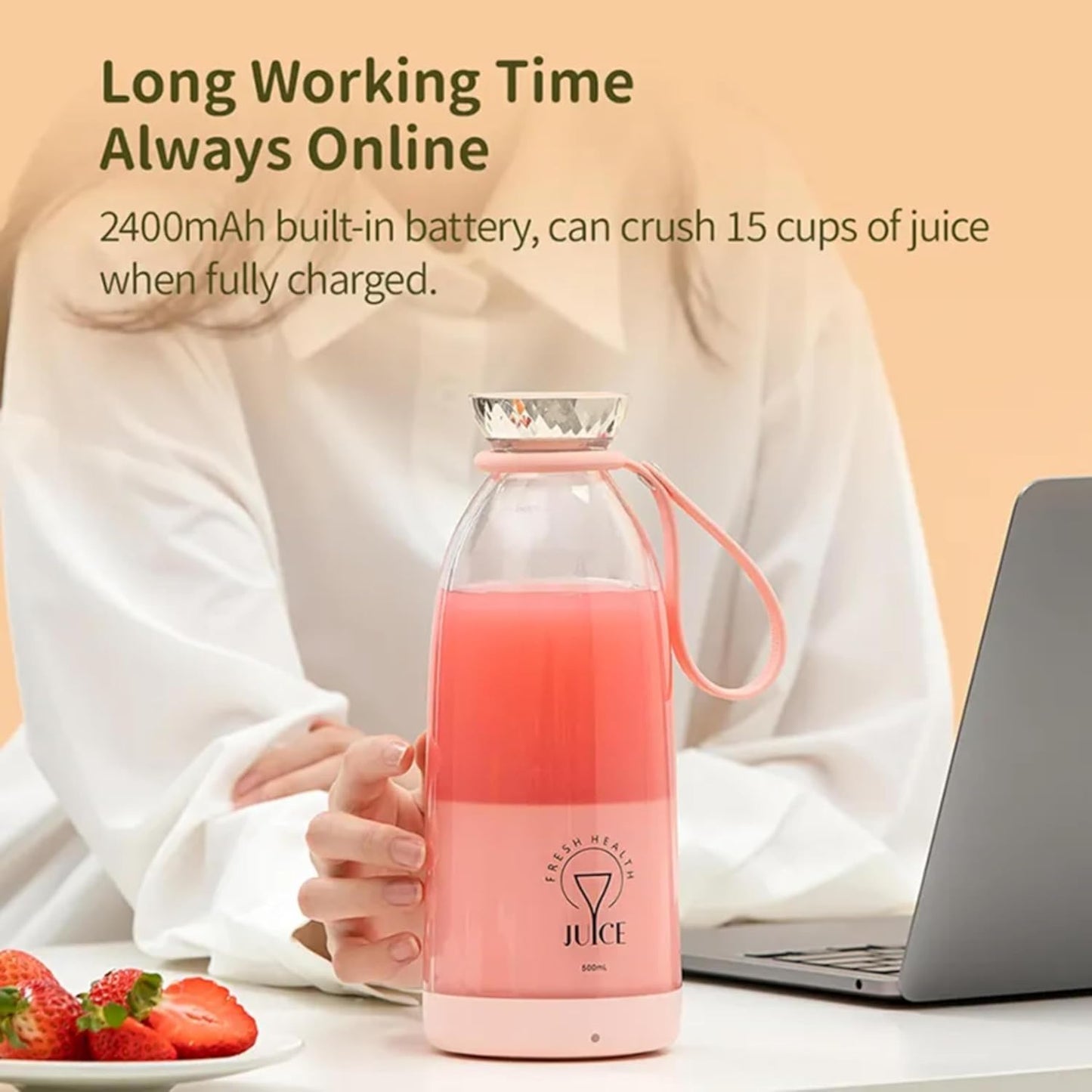 Skiennix Portable Blender - Personal Smoothie Maker with 6 Blades | 17 oz Rechargeable Juicer Cup (Pink)