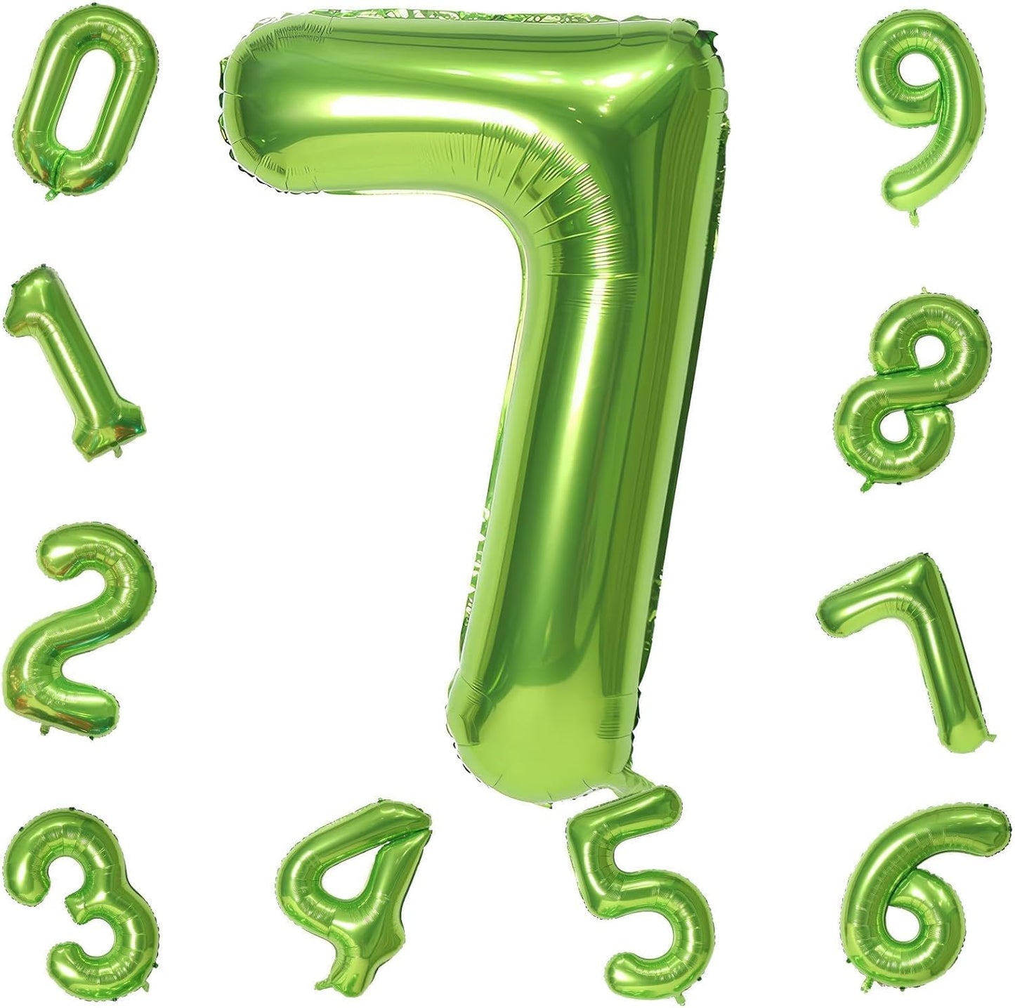 Skiennix Giant Number 7 Balloon - Self-Inflating Foil Helium Decoration for 7th Birthday Party | Green
