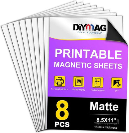 DIYMAG Magnetic Sheets - 8Pcs Flexible 8.5 x 11 Inch Matte Non-Adhesive Paper for DIY Crafts