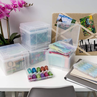 IRIS USA Photo Organizer - 5" x 7" Storage Box with Handle & 6 Inner Cases for Stickers & Flashcards - Clear