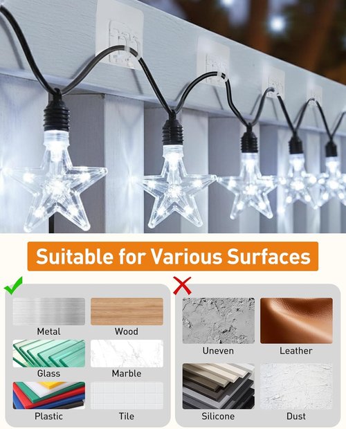 AGPTEK Heavy Duty Hooks for Outdoor String Lights - 100Pcs Clear Adhesive Cable Clips for Christmas Decor