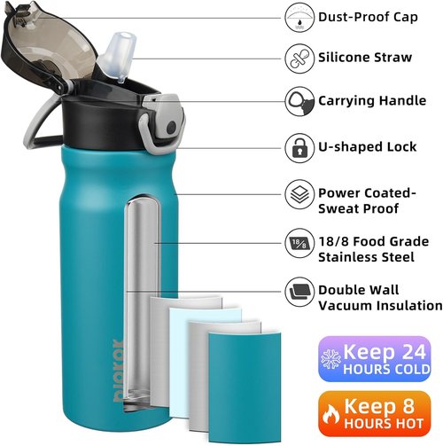 BJPKPK 18oz Insulated Water Bottle - Stainless Steel, BPA-Free, Leak-Proof with Straw | Laguna Color