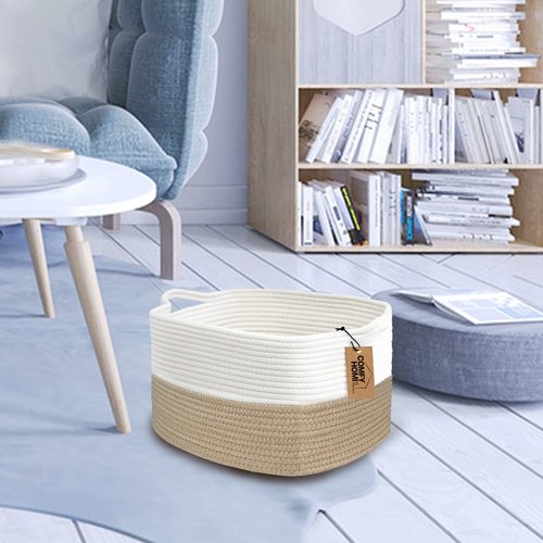 Comfy-Homi Cotton Rope Woven Storage Basket - Stylish Toy Organizer with Handles | 13.5"x11"x9.5" - Light Brown