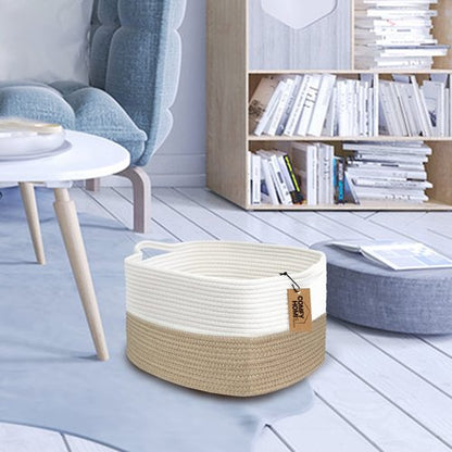 Comfy-Homi Cotton Rope Woven Storage Basket - Stylish Toy Organizer with Handles | 13.5"x11"x9.5" - Light Brown