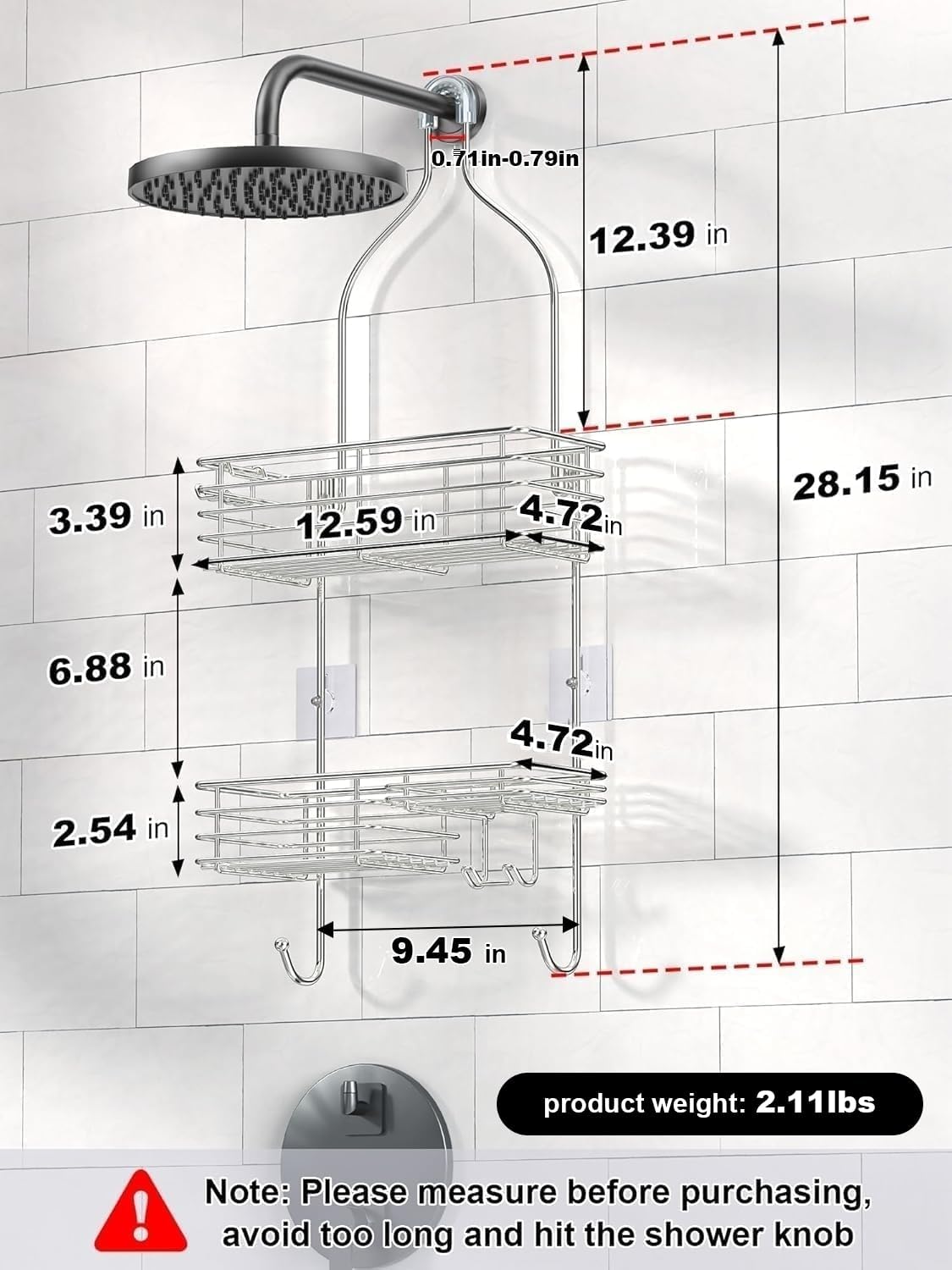 SMARTAKE Hanging Shower Head Caddy - Rustproof Stainless Steel Bathroom Organizer | Silver Finish