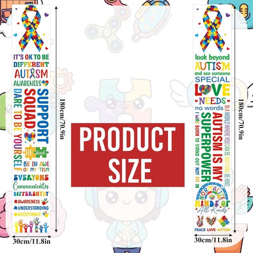 DoubleFill Autism Awareness Banners - 2 Pcs Puzzle Piece Door Decorations | Indoor/Outdoor Support Sign