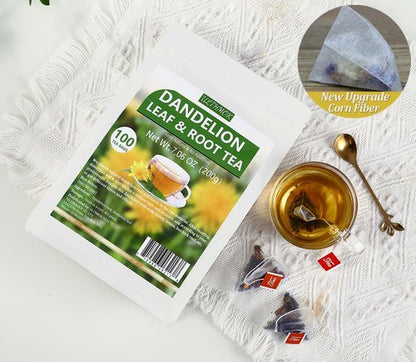 Premium Dandelion Leaf & Root Tea,100 Tea Bags/7.06Oz,for Liver & Kidney Health,Roasted Detox Herbal Tea. Support Digestion & Boost Immune System, Caffeine Free.