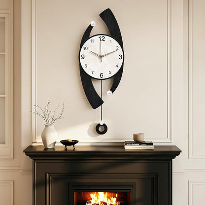 Large Black Swinging Pendulum Wall Clock 11x28in – Quiet Sweep, Wall Decor (Variation: Black+11x28in)