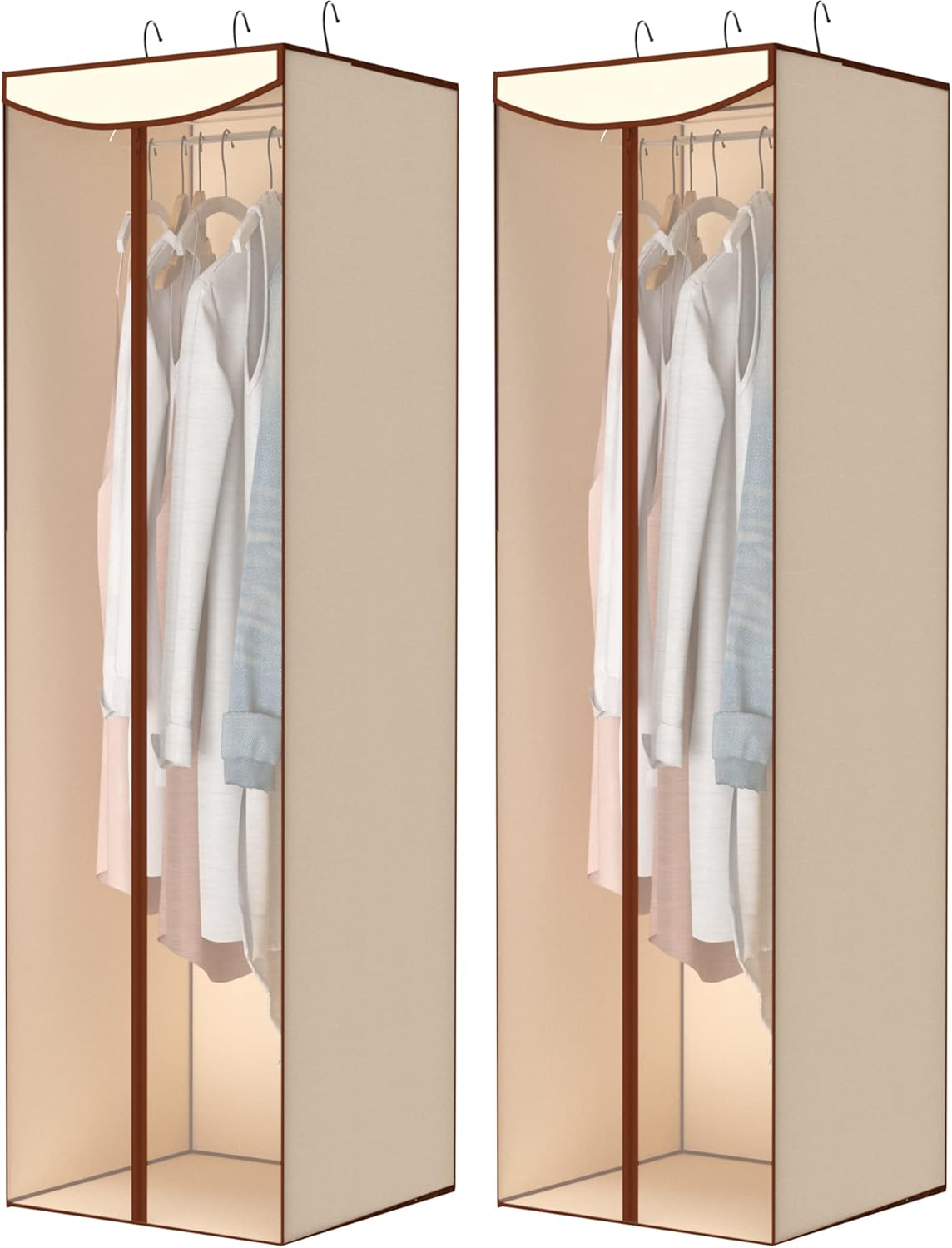 Storage Maniac 2-Pack Hanging Garment Bags - Long Clear Covers for Dresses & Suits | Beige