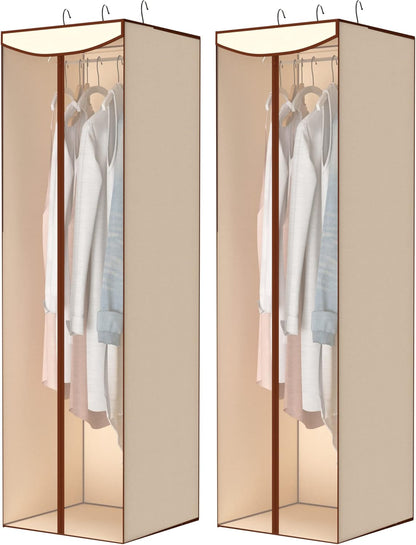 Storage Maniac 2-Pack Hanging Garment Bags - Long Clear Covers for Dresses & Suits | Beige