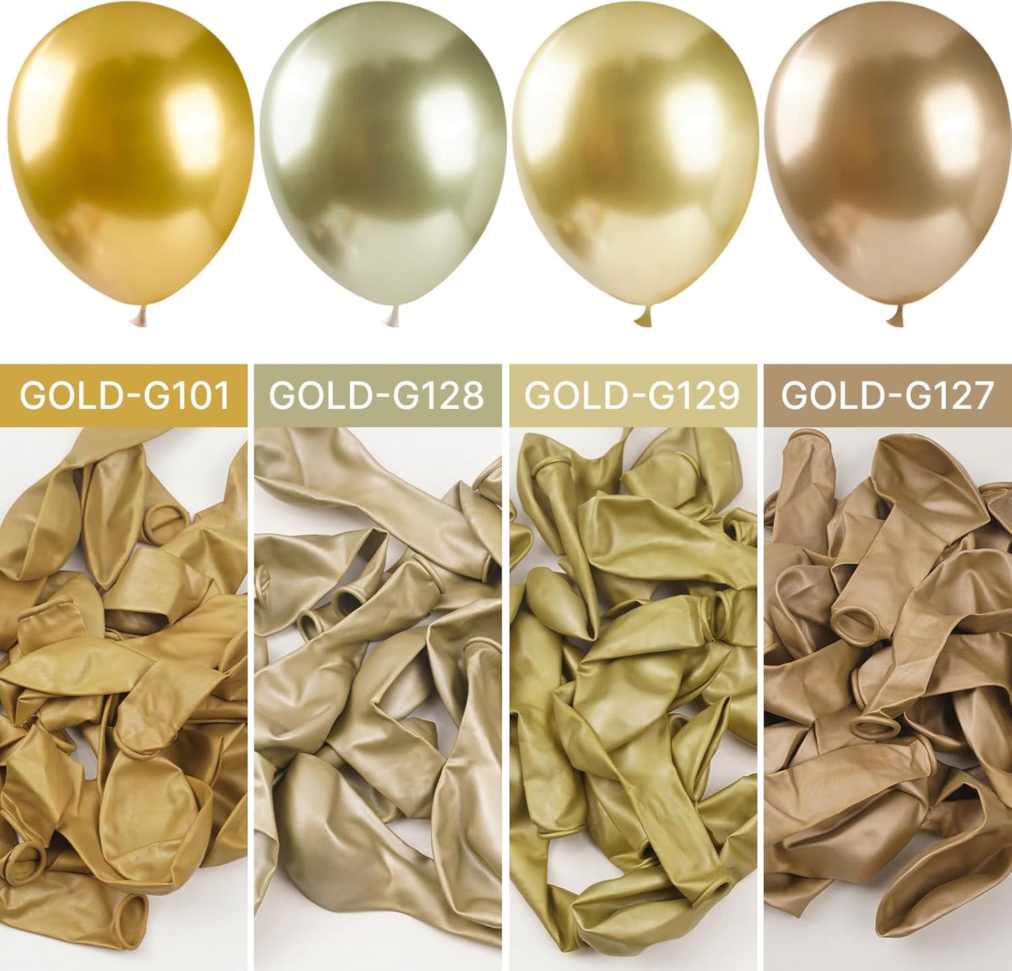 PartyWoo White and Gold Balloons - 140 Pcs in Various Sizes for Weddings, Showers, and Celebrations