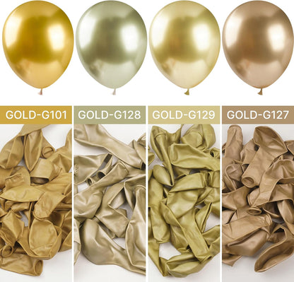 PartyWoo White and Gold Balloons - 140 Pcs in Various Sizes for Weddings, Showers, and Celebrations
