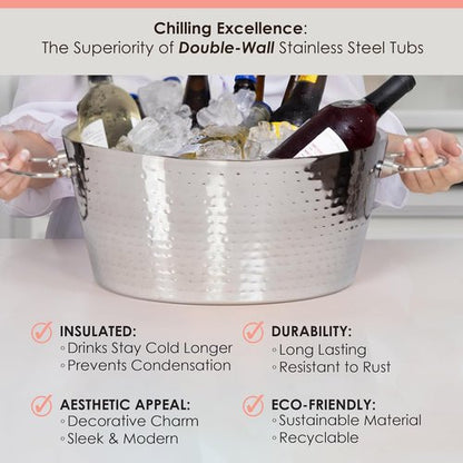 Insulated Stainless Steel Large Ice Bucket with Lid for Parties, Anchored Metal Ice & Beverage , Champagne Bucket for Extended Chill - 12-Quarts