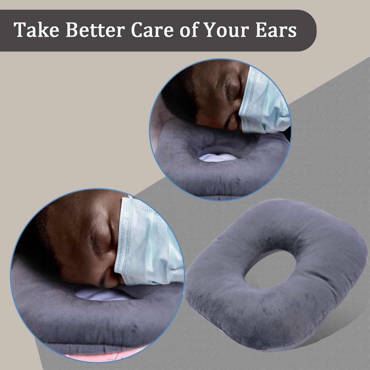 coceyese Ear Piercing Pillow for Side Sleepers with Ear Hole, Donut Pillow for CNH and Ear Pain Ear Inflammation Pressure Sores, Ear Guard Pillow (Light Grey)