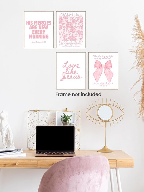 FGFK Christian Wall Art Prints Set - Girly Pink Bible Verse Decor for Girls Room | 8x10 Unframed